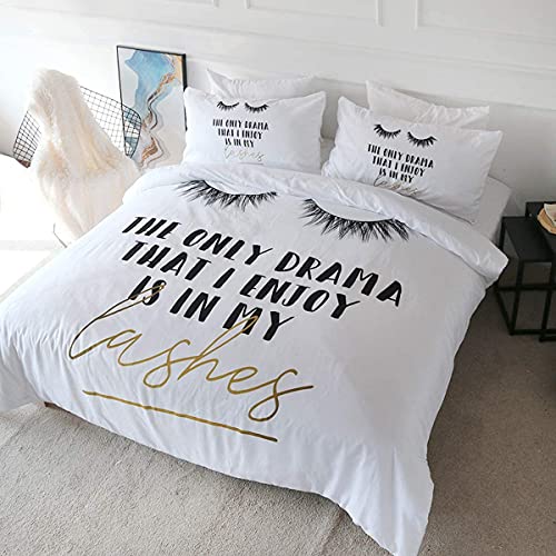 BlessLiving Eyelash Duvet Cover Set 3 Piece Stylish Comforter Cover with Pillow Shams Twin Size Modern Bedding Set Fashion Bedspread for Kids Teen Boys Girls Black White and Gold