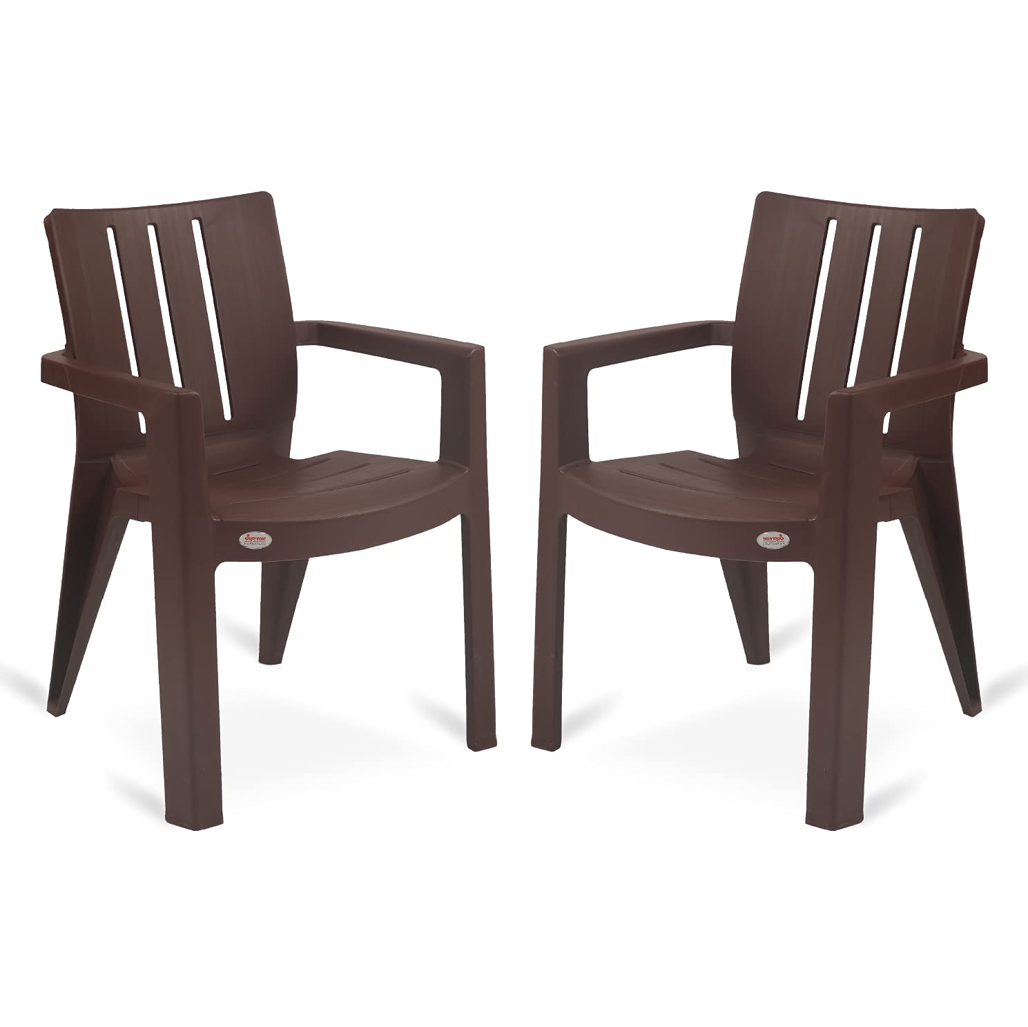 Oaknest Unboxing Furniture Supreme Kent Plastic Modern Arm Chair - Weight Bearing Capacity 200 Kgs (Globus Brown) - Set of 2