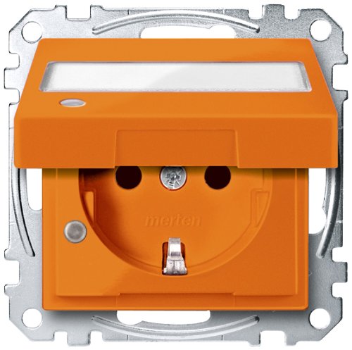 Prise Schuko Merten MEG2313-0302 orange avec clapet et porte-étiquette pour réseau de secours
