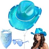 chapeau cowboy bleu LARGE APPLICATION: Le Chapeaux lumineux de déguisement pour adultes chapeau de cowboy occidental est parfait pour les accessoires de costumes d'Halloween, les accessoires, le cosplay, les fêtes costumées, les décorations de vacances, la photographie, les voyages, les rendez-vous, les festivals, choix parfait pour les vacances.