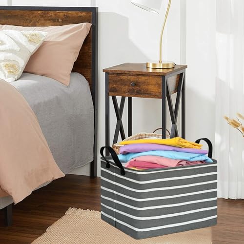 Image of Baby Storage Basket Nursery Box Laundry Hamper Organization Bins for Toys and Clothes with Handles (Stripe)
