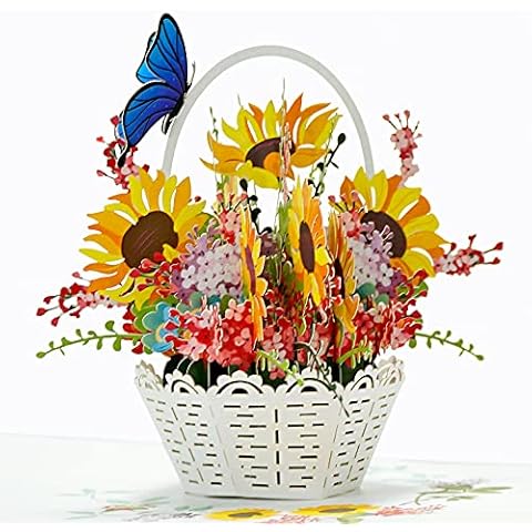 CUTPOPUP Sunflowers Basket Pop Up Card, Handmade Flower Greeting Cards, 3D Mum Mother’s Day Birthday Card, Anniversary, Thinking of You, Thank You Card, Mother’s Day Birthday Gift Cover