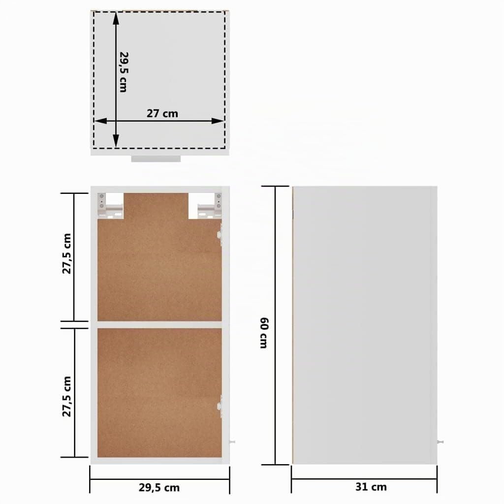 vidaXL Armario Colgante Lyon, 29,5x31x60 cm, Madera de ingeniería, Blanco, Mueble de Pared, Almacenamiento baño & Cocina, Carga máxima 60 kg