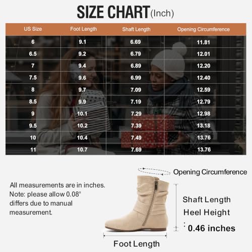 Image of Vepose Women's Slouch Ankle Boots, Flat Low Heel Side Zip Booties 939A