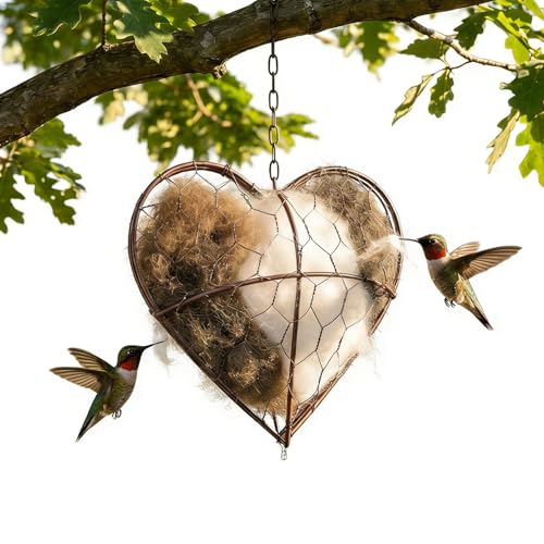 doyyi Alpaca Fiber Bird Nesting Heart - Refillable Bird Nesting Material Holder for Wild Birds Hummingbird Nesting Material Heart Shaped Nesting Material for Birds Outdoor Garden Decor