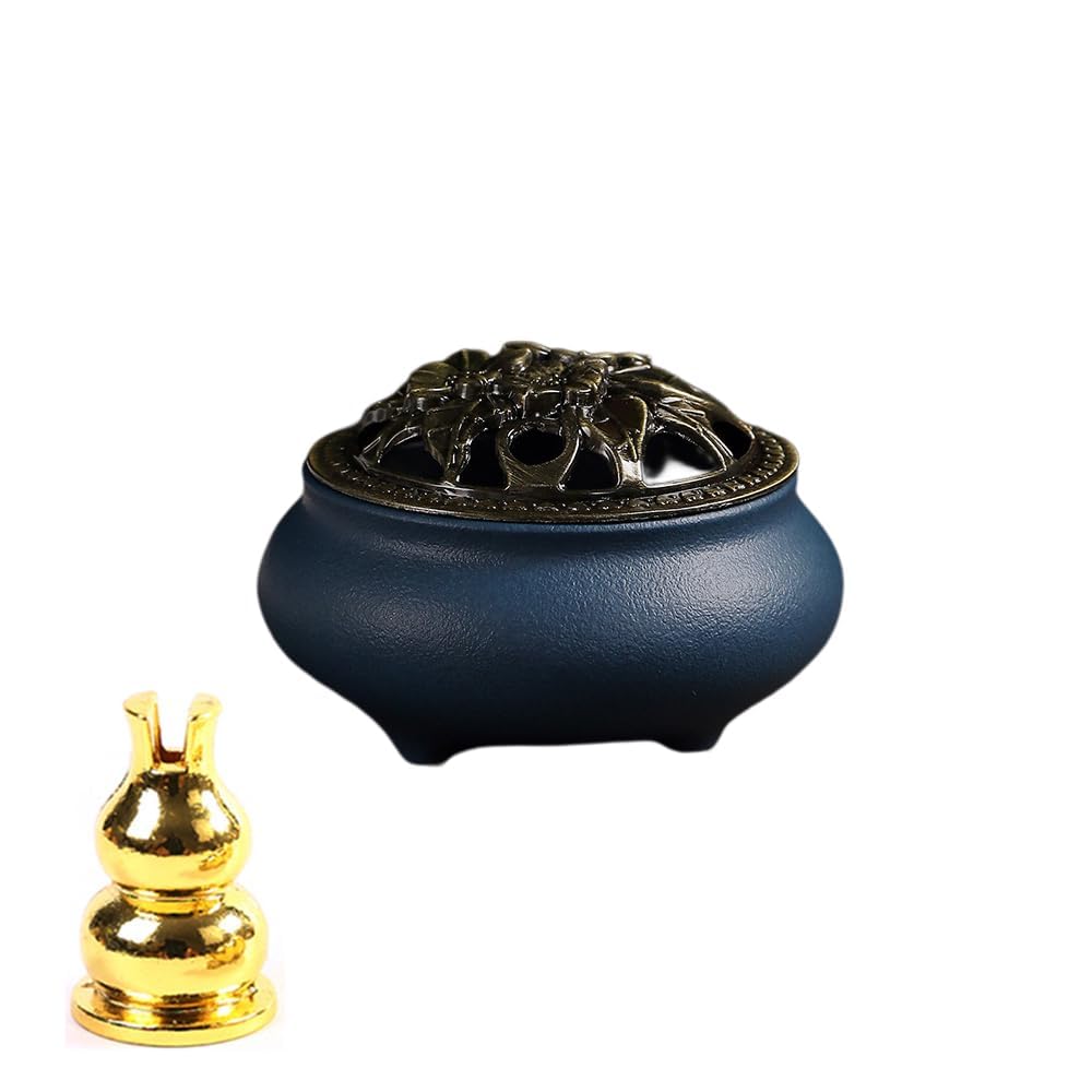 Ceramic Incense Burner with Lid & Brass Holder