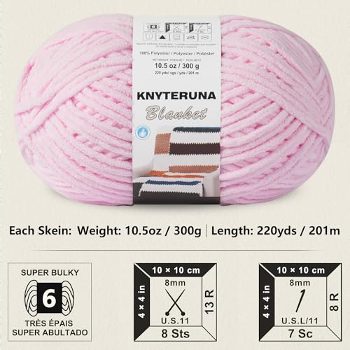 Image of #6 Super Bulky Blanket Yarn for Crocheting - 4 Skeins(Each 10.5oz /300g, 220yds /201m), Chunky Chenille Thick Plush Big Soft Yarn for Crocheting Knitting Blankets, Blush Pink