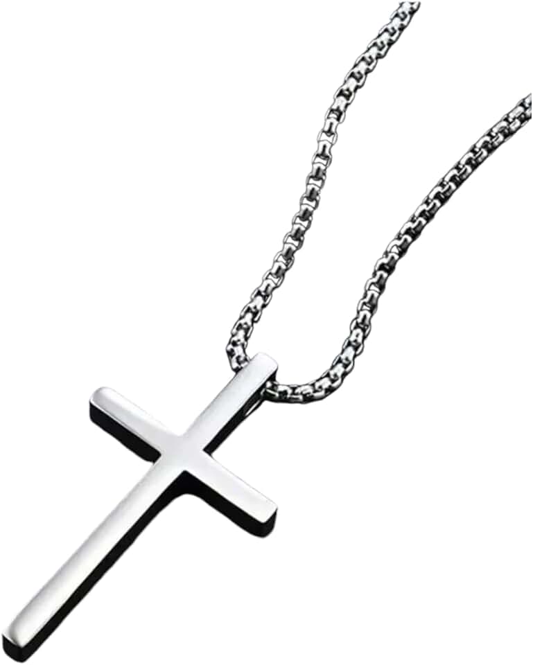 Colar Com Pingente Maciço Crucifixo De Aço Inoxidável Cordão Com Corrente De Aço Inox Corrente Pingente Cruz De Aço Cirurgico Antialergico