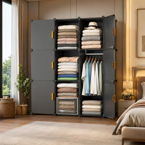 Image of Mevigo Plastic Wardrobe for Kids & Baby | 9-Door Cupboard for Clothes | Almirah for Kids Clothes | Collapsible Baby Wardrobe | Cupboard Storage Rack for Toys Books | Bedroom -Grey