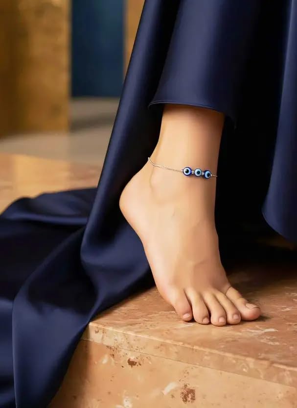 Image of High Trendz Evil Eye Anklet for Women & Girls | Silver Plated Nazar Charm Anklet | Adjustable Minimal Foot Jewellery | Gift for Birthday, Rakhi, Valentine