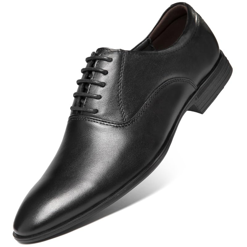 Oxford Dress Shoes for Men Lace Up Solid Color Round Toe Leather Shoes Non Slip Rubber Sole Low Top Block Heel Anti-Slip Wedding2