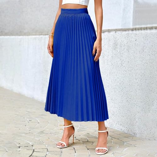 Women's High Waist Pleated Midi Skirt, Solid Color Basic A-Line Swing Skirts Business Office Casual Clothes2