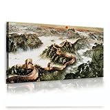 中国風風景アートキャンバスウォールアート万里の長城日の出クレーン滝ポスタープリント農家オフィスリビングルーム特大30x60cmインナーフレーム