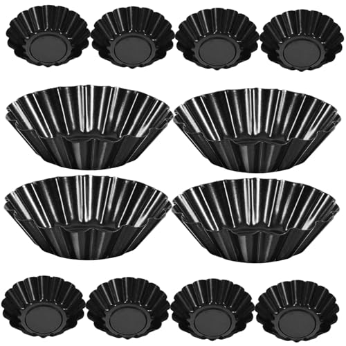 Cabilock 12個炭素鋼製花型タルト型 耐粘着コーティング お菓子作り用 エッグタルト ミニカップケーキに キッチン用再利用可能ベーキングモー