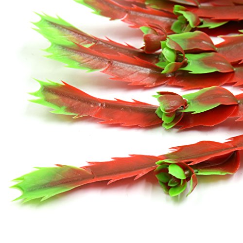 Ruilogod Planta de Sierra de Sierra de plástico roja Aquarium Fish Tank Paisaje Decoración W Base de cerámica