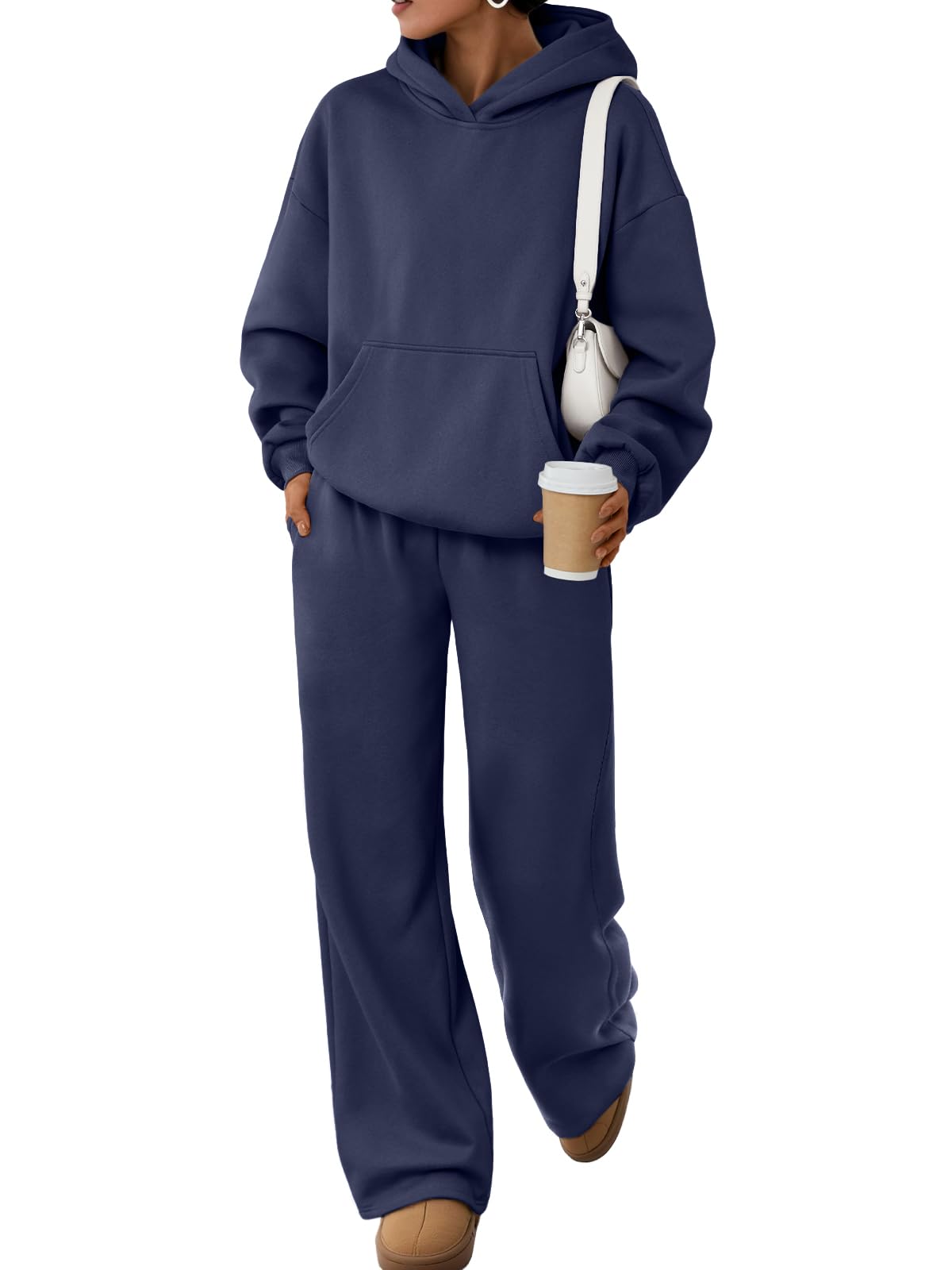 Trendy Queen Womens Oversized Hoodie Wide Leg Pants 2 Piece Lounge Set