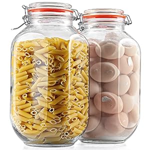 1 Gallon Square Glass Storage Jars with Airtight Lids, 2 Pack Large Glass Pickle Jars for Fermenting, Clear Glass Canister for Flour, Cookie, Candy, Kombucha, Sun tea(Extra Labels and Gasket)