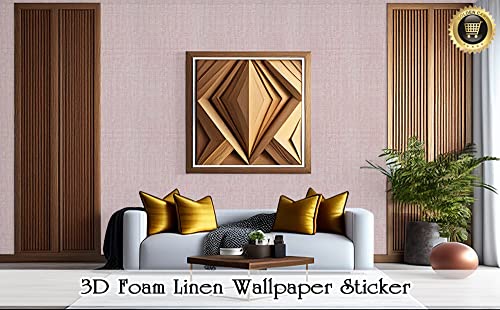 Image of Textured Linen Wallpaper for Walls Sticker Roll (10 Pcs) I 3D Foam Wallpaper for Full Wall, Furniture I Fabric, Waterproof, Large (Light Pink; 10 Pieces of 3 Meter x 0.7 Meter Each)