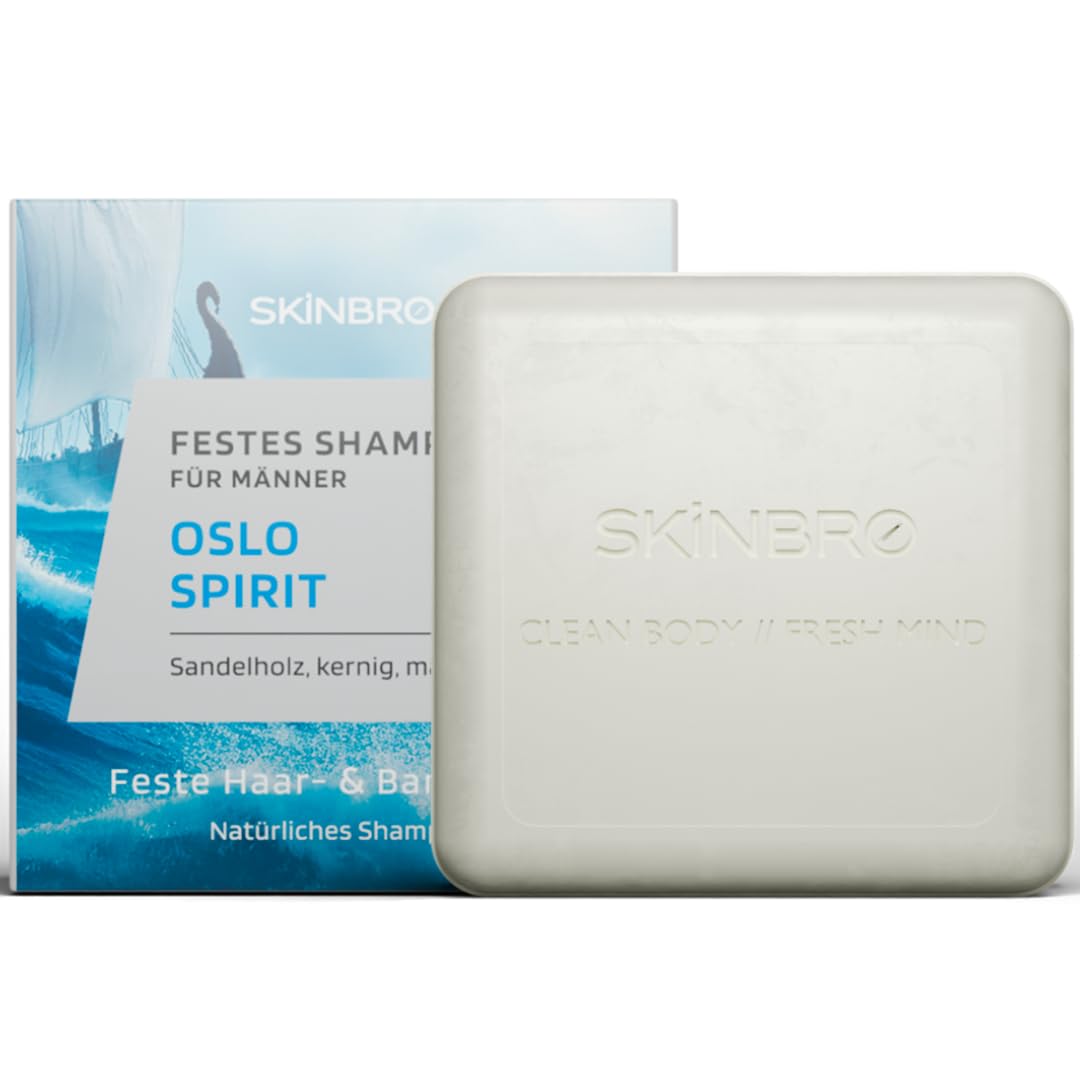 SKINBRO Festes Shampoo Männer - Premium Shampoo Bar für Herren - Sandelholz & Kernig - Made in Germany - Veganes & Nachhaltiges ohne Silikone - Duschpflege für Haar, Gesicht & Körper