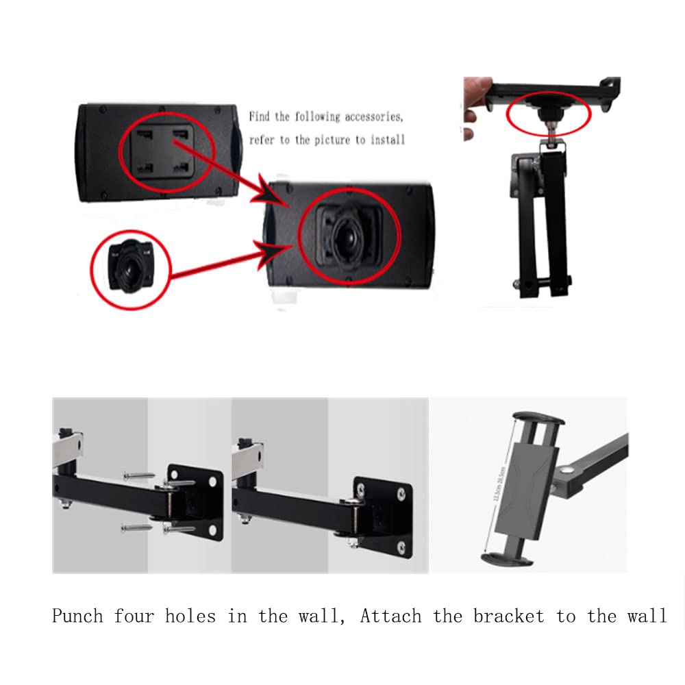 Supporto da parete per tablet, supporto girevole in alluminio con rotazione a 360° per tablet/telefoni da 7"-13", braccio estensibile per montaggio su schermo o staffe a parete