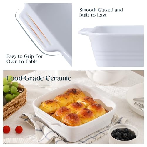 Image of DOWAN 8x8 Baking dish, Square Baking Pan, Ceramic Casserole Dishes for Oven, Cake Pan with Handle, for Brownie, Lasagna, Casserole, 2 Quart, Home Gift, Bright White