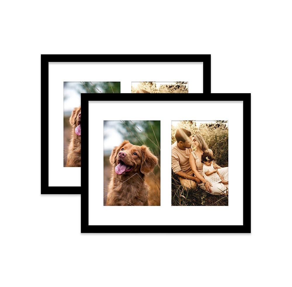 Black Multi Photo Frame - Holds 2 x 6x4 Pictures, Family Collage Picture Frame for Wall Display, 10x8 Frame size, Set of 2