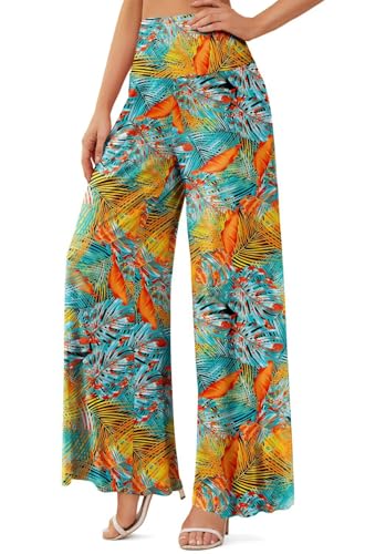 JZC Women's Palazzo Lounge Pants Stretchy Wide Leg Casual Pants Comfy High Waist Flowy Pants S-3XL