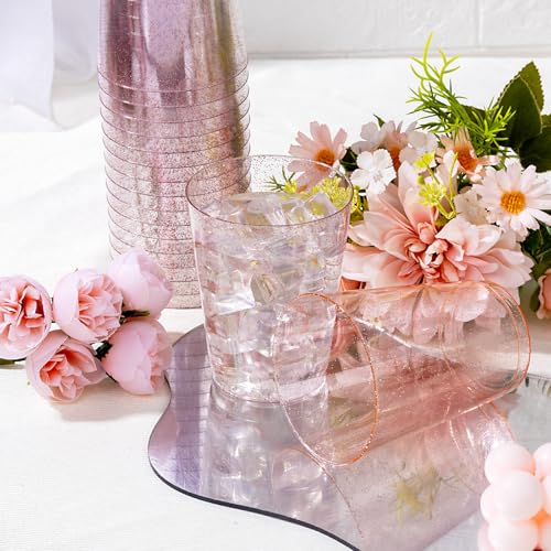 Image of DaYammi 100 Pack 10 Oz Plastic Cups Glitter Disposable Cups in Assorted Colors,Plastic cups with 4 Colors, Disposable Wine Glasses Heavy Duty disposable Tumblers Drinking Cocktail Glasses for Party