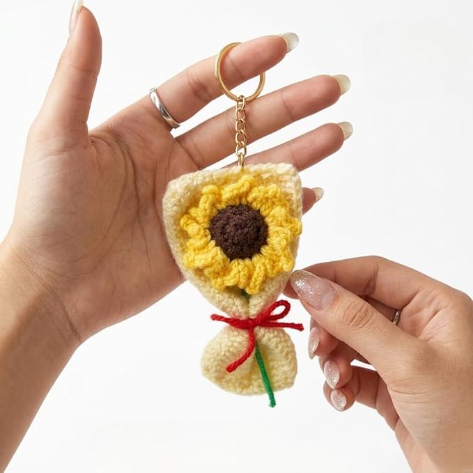 Image of Handmade Crochet Keychain Combo for Girls Women Cute Aesthetic Sunflower Strawberry Watermelon Daisy Knitted Keychain Bag Charm Purse Charm Car Key Ring Backpack Accessories Gift