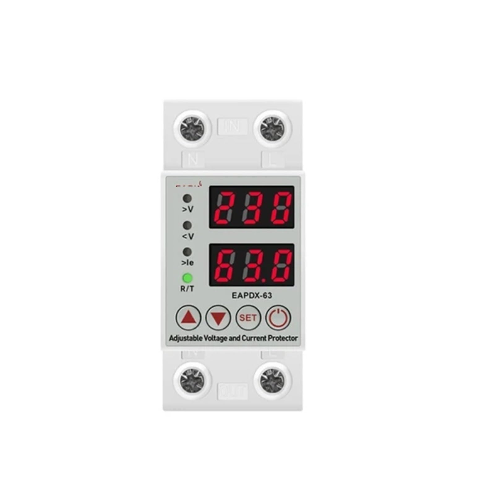 VSPPJYFG 40A 63A 230V DIN Rail Adjustable Overvoltage and Undervoltage Protection Device Protector Relay Overcurrent Protection(Red-red,40A)