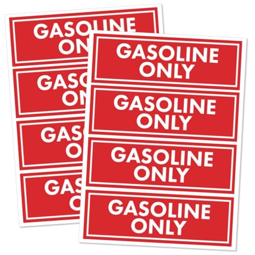 Image of Gasoline Only Sticker 8 Pack for Fuel Tank Cap Can Boat Car Truck 6x2 Inch | for Marine Boat Automotive Truck Tractor Fuel Tank Cap Can 6x2 Inch UV Fade Protected Gasoline Only Sticker 8 Pack Decal Set
