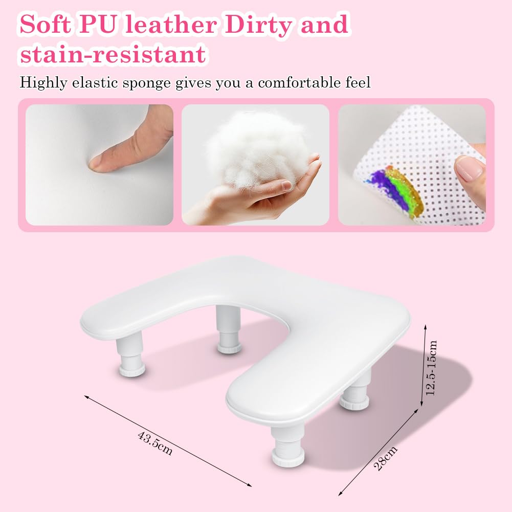 HOTUT Handauflage Nagelstudio, U-förmige Handgelenkauflage Armlehne Nagel, Höhenverstellbar Handkissen Maniküre, Rutschfeste Wrist Rest für Nageldesign für Nageltechniker - Weiß