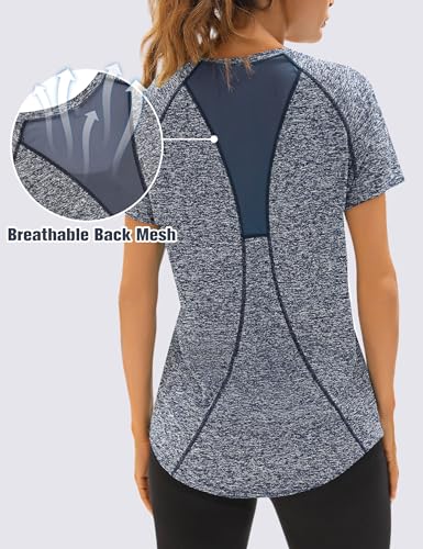 Miniatura 4 de Wayleb Camiseta Deportivo Mujer Camiseta De Manga Corta Camiseta Holgada De Secado Rápido Camisetas De Malla Mujer Yoga Fitness Top Ropa Deportiva Entrenamiento Atlético