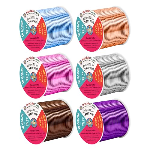 Image of Mandala Crafts 18 GA Blue Pink Brown Assorted Anodized Aluminum Craft Wire | 450 FT, Colored, Flexible, Bendable for Bonsai Armature Sculpting Wire Wrapping Jewelry Making, Weather & Tarnish Resistant