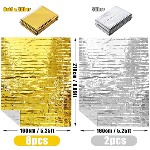 10 Stück Rettungsdecke Gold Silber, Notfalldecke Thermo, 210x160CM Notfalldecke Wandern, Kompakte Rettungsdecken, für Outdoor Camping Auto Notfallsituationen Allwetterbedingungen – Bild 6