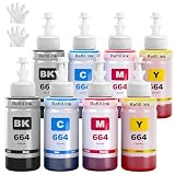 SHUOLEI 664 Tinta Compatible con Epson 664 Cartucho de Tinta Multipack para ET-2500 ET-2550 ET-2600 ET-2650 ET- 3600 ET-4500 ET-4550 ET-14000 ET-15000 ET-16500 L100 L110 L200 L210 L350 L355(8-Pack)