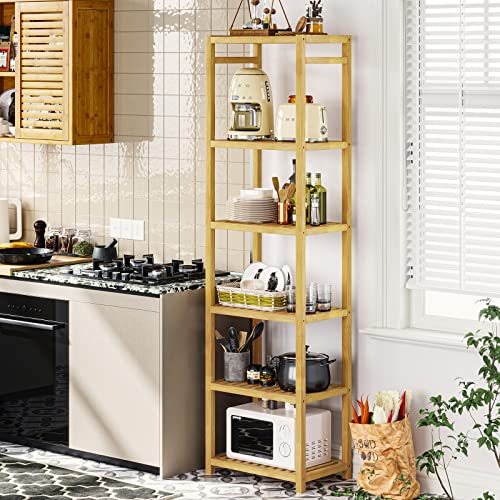 Viagdo Bamboo Bathroom Shelf 6-Tier, 64.2" Height Narrow Shelving Unit, Multifunctional Storage Rack, Plant Stand Wood Corner Shelf For Kitchen, Livingroom, Hallway, Bathroom Storage Organizer Shelf #TOP1