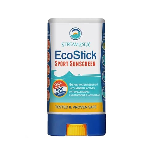STREAM 2 SEA EcoStick SPF 35 - Protector solar mineral en barra, resistente al sudor y al agua, aprobado por la USDA, biodegradable sin parabenos y