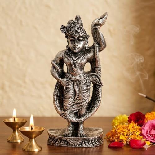 Image of eCraftIndia Lord Shrinathji Idol | Silver Finish Shrinathji Statue | Decorative Spiritual Showpiece for Home Decor & Gifting | Hindu God Murti for Temple & Living Space
