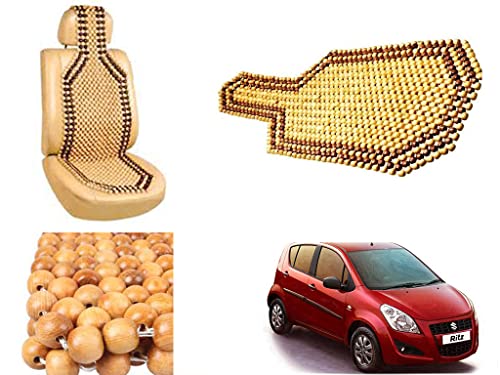 Image of Car Bead Seat Wooden Beads Cushion Cover Pad for Maruti Suzuki Ritz Type 2, Acupressure Sitting Seat Cover | Cream Color - Pack of 1