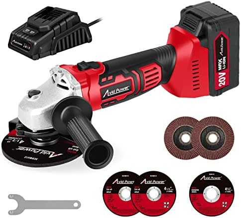 AVID POWER Cordless Angle Grinder with 4-pole Motor, 20V Cordless Grinders Tools w/4.0A Battery & Fast Charger, 4-1/2 Inch Grinding Wheels, Cutting Wheels, Flap Discs and Adjustable Auxiliary Handle