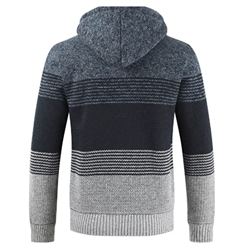 Image of Kinkia Men's Zip Up Hoodies Casual Long Sleeve Full Zipper Sherpa Fleece Lined Knit Cardigan Sweater Jacket with Pockets