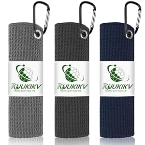 3 Pack 16″ X 16″ Golf Towels for Golf Bags for Men, Premium Waffle-Pattern Golf Towel with Carabiner Clip, Super Absorbent Microfiber Towel, Golf Accessories for Men, 3 Stain-Resistant Colors