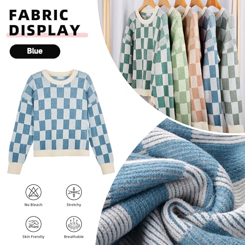 Women's Winter Oversized Sweaters Checkered Crewneck Color Block Batwing Long Sleeve Ribbed Knit Side Slit Pullover2