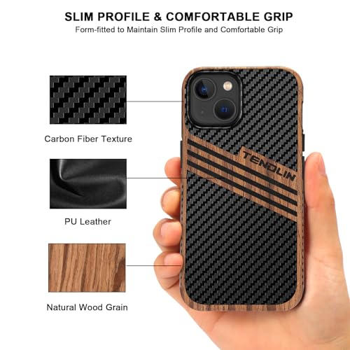 Coque iPhone 13 Mini TENDLIN en bois, carbone et cuir chic compatible MagSafe - 3