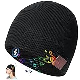 SAMYERLEN 5.2 Bluetooth Beanie for Men & Women, Winter Knit Music Hat with Cordless Headphones Deep Black