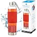 GROSCHE Marino 550ml/18.6oz Water and Tea Infuser and Cold Brew Coffee Maker- Glass and Stainless Steel Sport Water Bottle with Built-in Tea Infuser RED