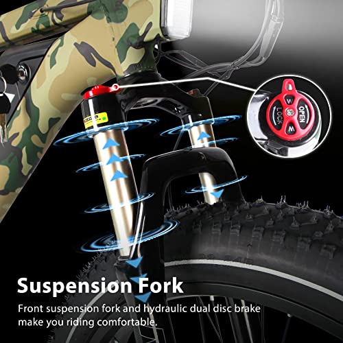 Vtuvia Electric Bikes For Adults 26"*4.0 Hunting Fat Tire Ebikes With 750W Motor, 48V 13Ah Removable Lithium Battery, 28Mph Snow Beach Mountain Large Frame E-Bike Shimano 7-Speed #TOP4