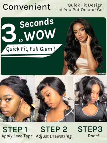 Image of KLAIYI Loose Wave Bangs Glueless Precut 13x4 Lace Front Wigs Human Hair 16 inch