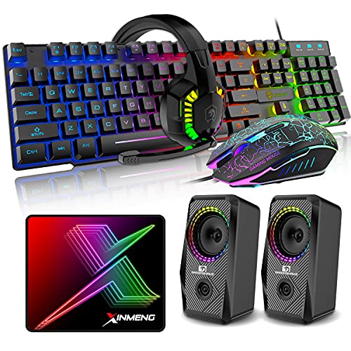 5 in 1 Wired Gaming Keyboard Mouse Headphone and Speaker Combo with